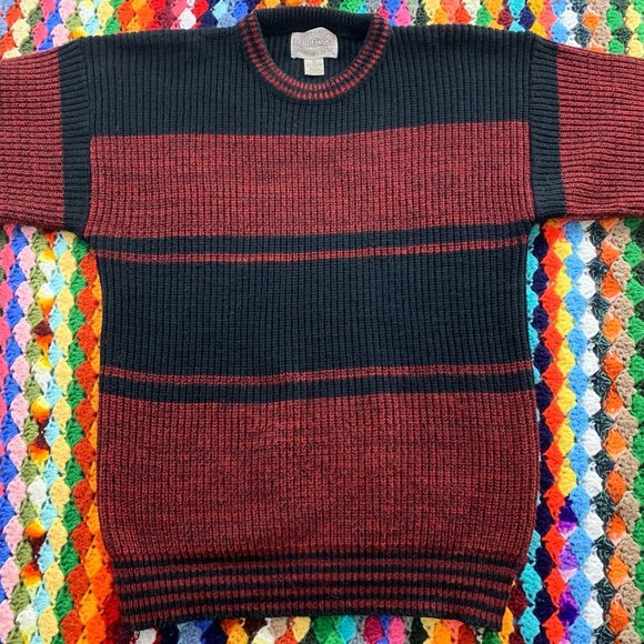 Vintage 90s Saugatuck Oversized Striped Knit Menswear Banded Grandpa Swe… - Picture 8 of 13